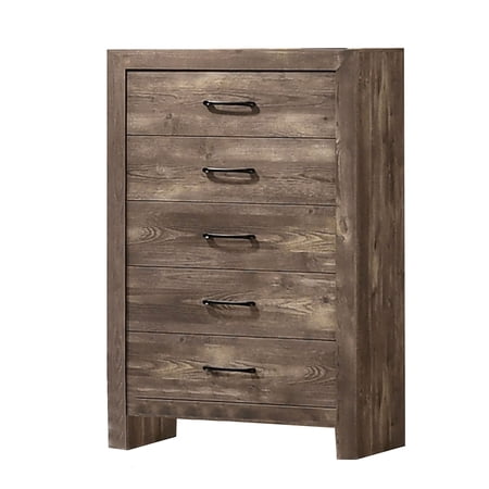 Farmhouse Style 5 Drawer Wooden Chest with Panel Base Natural Brown