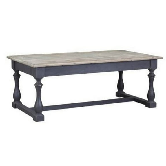 Benjara Farmhouse Wooden Coffee Table with Open Shelf and Turned Legs, Gray