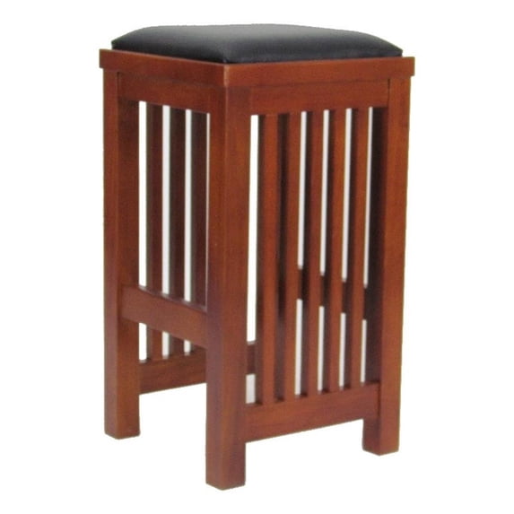 Faux Leather Upholstered Wooden Backless Barstool, Dark Brown
