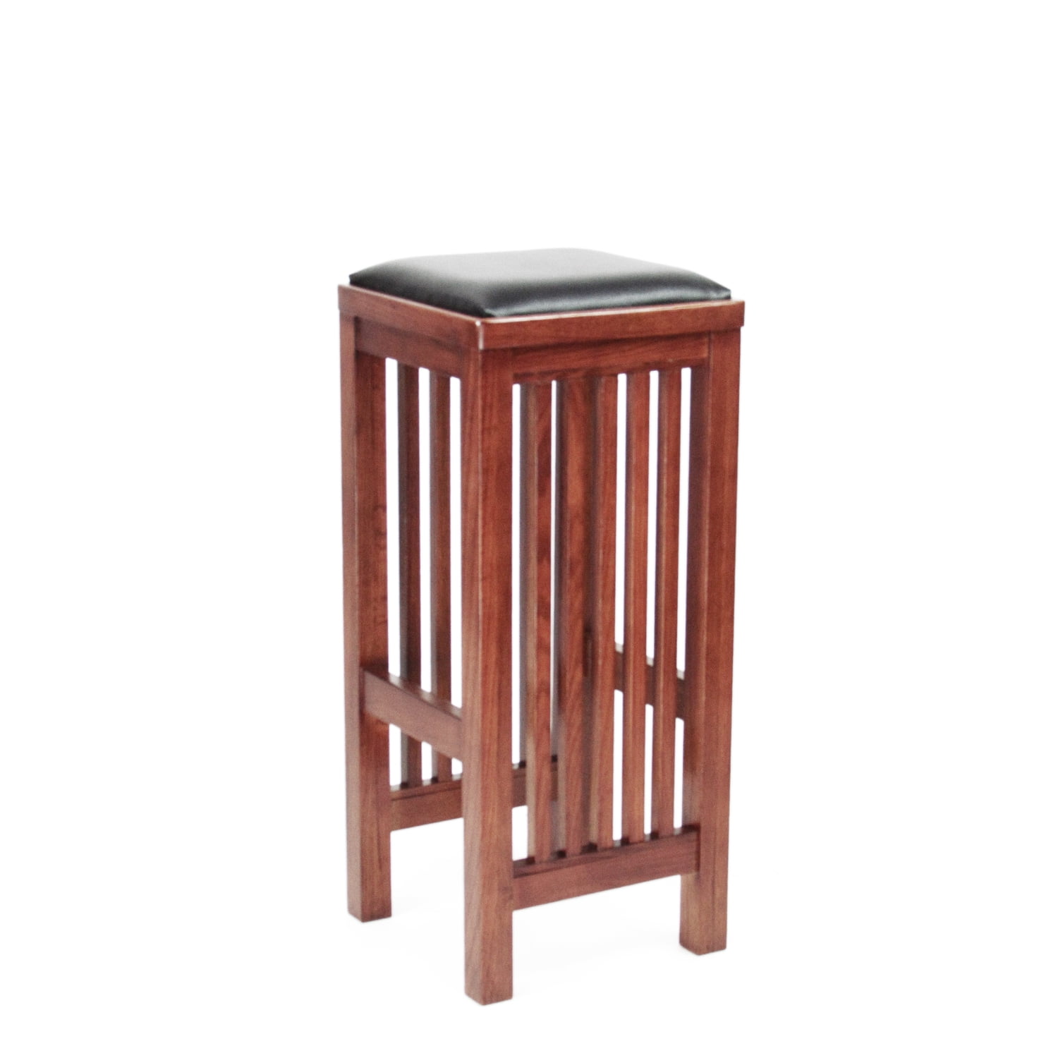 Oakwood Birch Brown Backless Barstool with Faux Leather Cushion