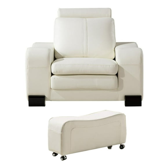 Faux Leather Upholstered Wooden Sofa Chair and Ottoman Set White
