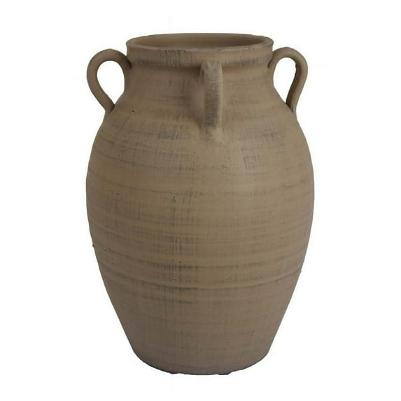 Fely 14 Inch Vase, Premitive Urn with 3 Handles, Brown, Transitional Style
