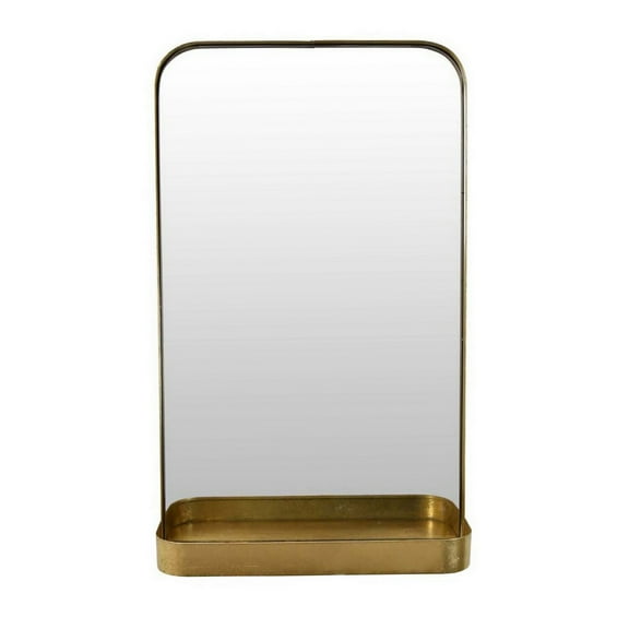 Benjara BM331360 Feno Decorative Wall Mirror with Rack - Portrait Style Gold Metal - 30 in.