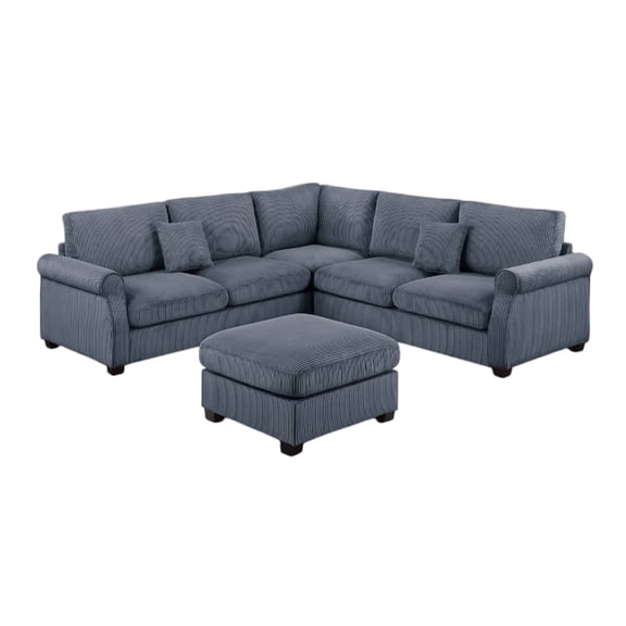 Fero 4pc L Sectional Sofa, Loveseat, Wedge, Ottoman Set, Gray Corduroy