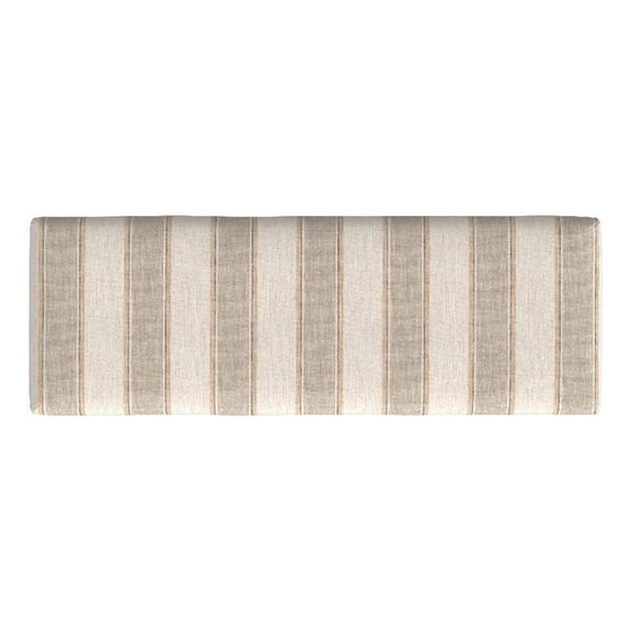 Benjara Fin Bench- Natural Brown Wood- Striped Tan Cream Polyester 48 Inch