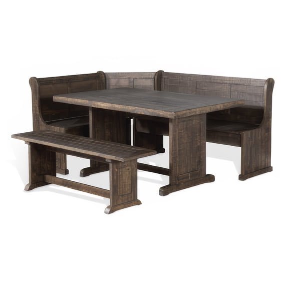 Flint 4pc Breakfast Nook Set, Dining Table, Corner Bench, Dark Brown