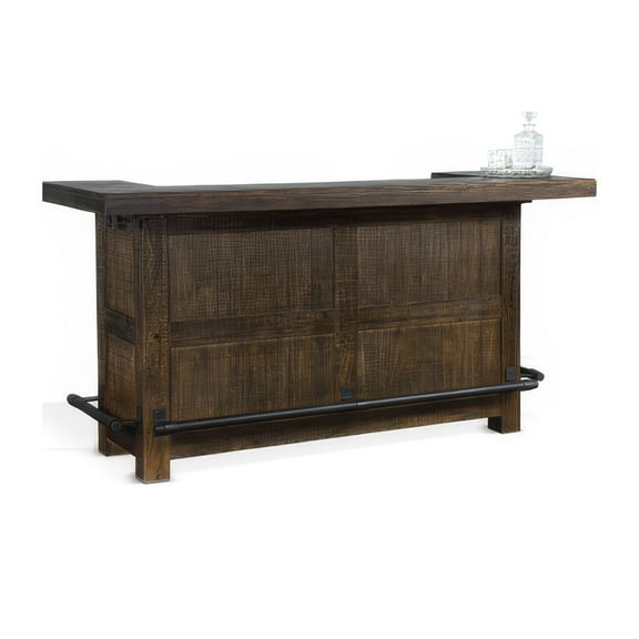 Flint Bar Counter Table, Pull Out Tray, Wine Racks, 80 Inch Brown Wood