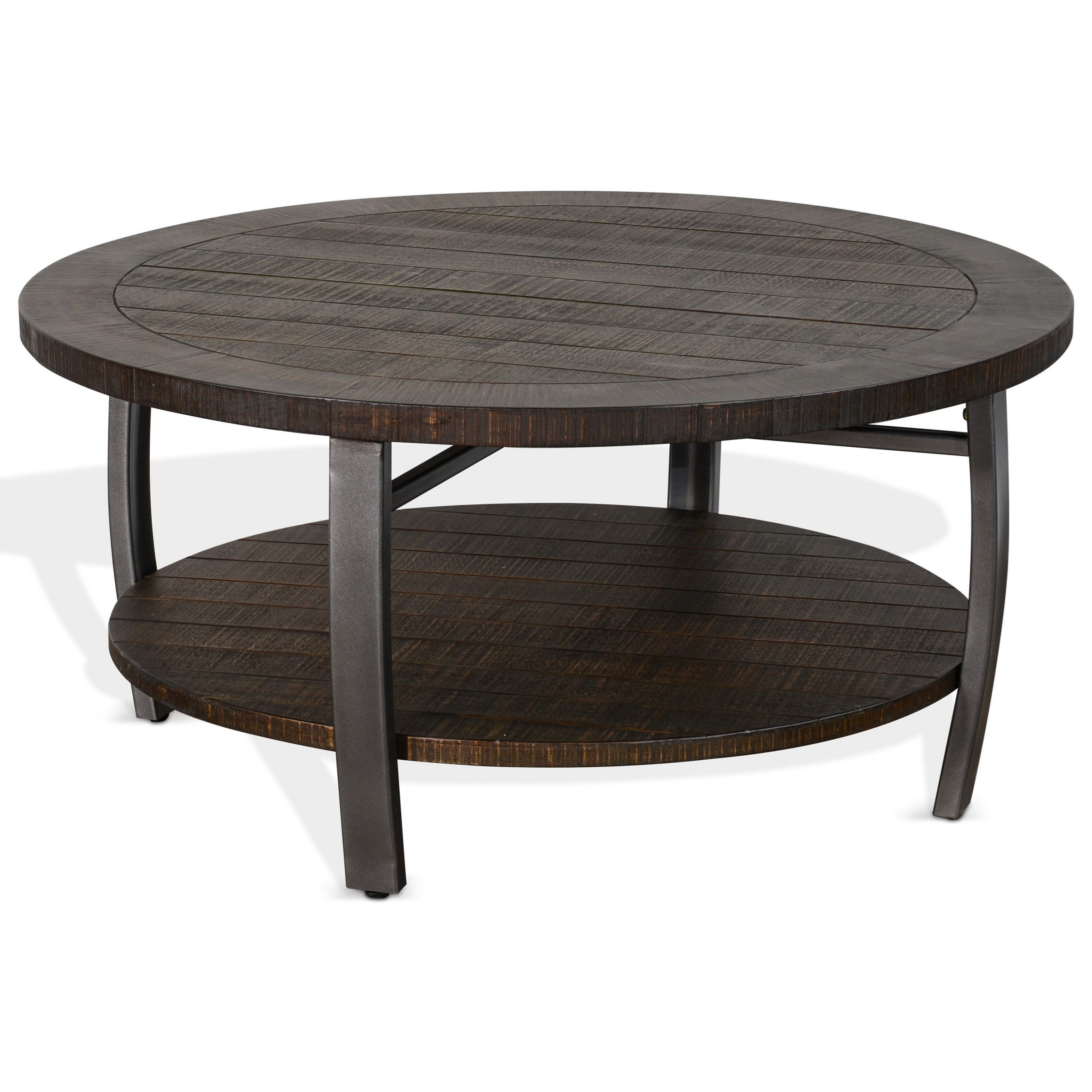Flint Coffee Table w Shelf, Barrel Shape, 38 Inch Dark Brown Round Top ...