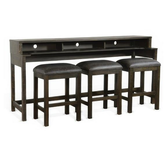 Flint Console Table with 3 Compartments- 74 Inch- Dark Brown Mahogany