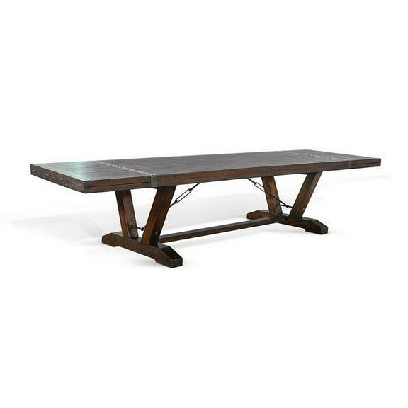 Flint Extendable Dining Table, 108-140 Inch, 2 Folding Leaves, Brown