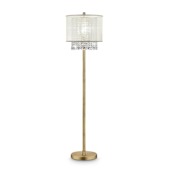 Floor Lamp with Hanging Crystal Accents, White and Gold