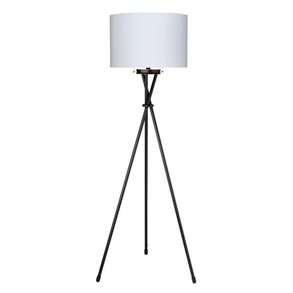 Benjara Floor Lamp with Tubular Metal Tripod Base, Black and White
