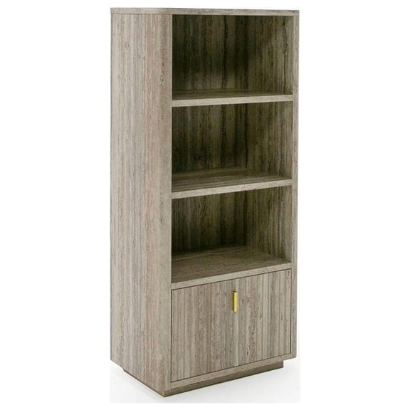 Benjara Fly 63" Vertical Bookcase- 3 Shelves- 1 Drawer- Gray Stone Laminate