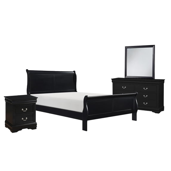 Fy Four Piece Queen Size Bedroom Set, Antique Nickel Metal Handles, Black