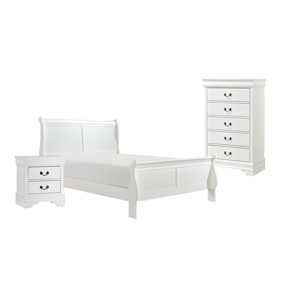 Fy Three Piece Full Size Bedroom Set, Modern Brass Metal Handles, Classic White
