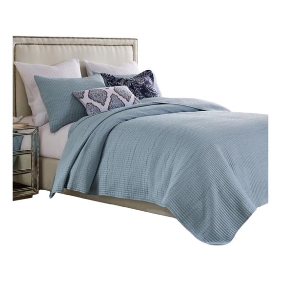 Benjara Fys 3pc King Size Coverlet Set- Soft Woven Jacquard- Chambray Blue