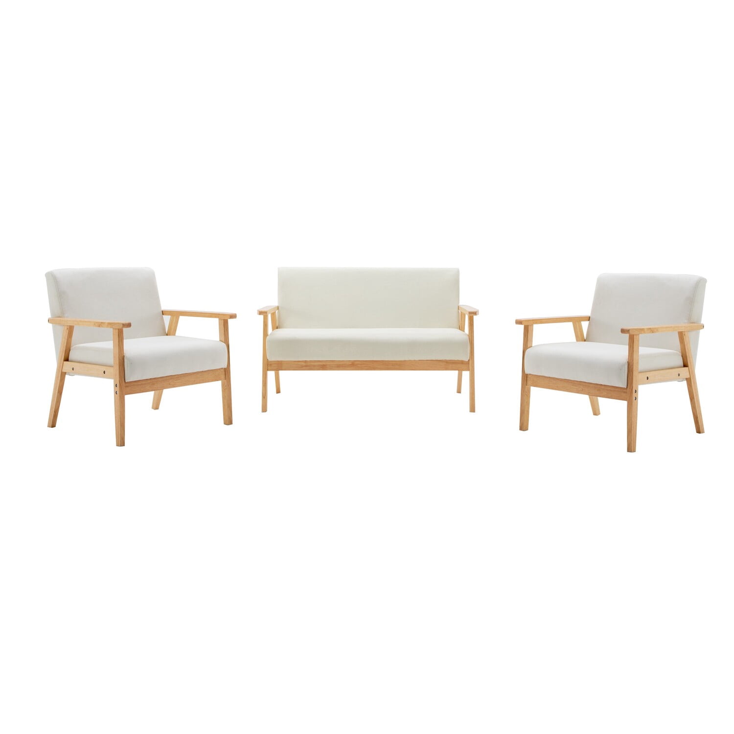 Gala 3 Piece Loveseat and Chair Set Ivory Fabric Espresso Wood Frame ...