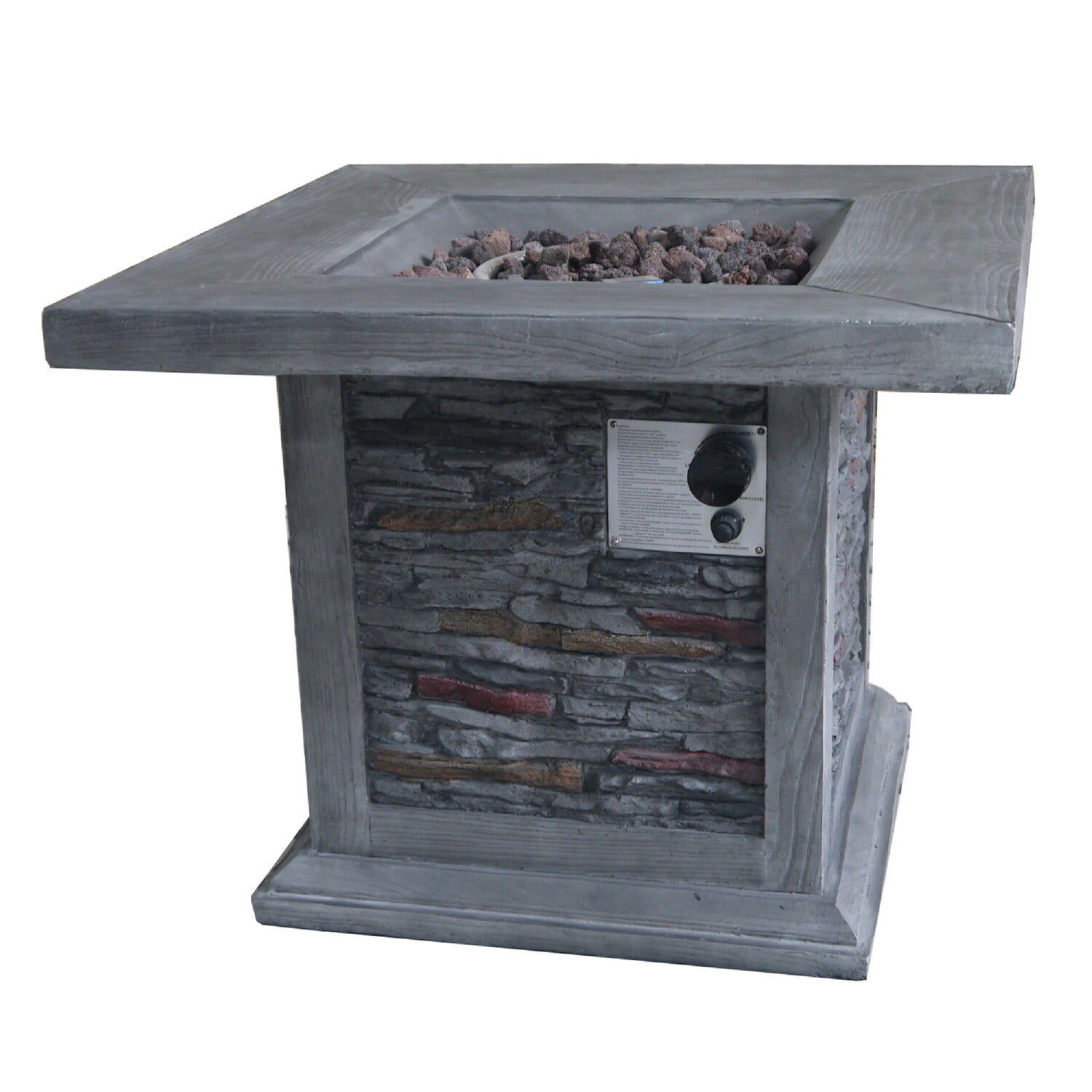 Benjara Gas Fire Pit with Lava Rocks and Control Panel, Gray - Walmart.com
