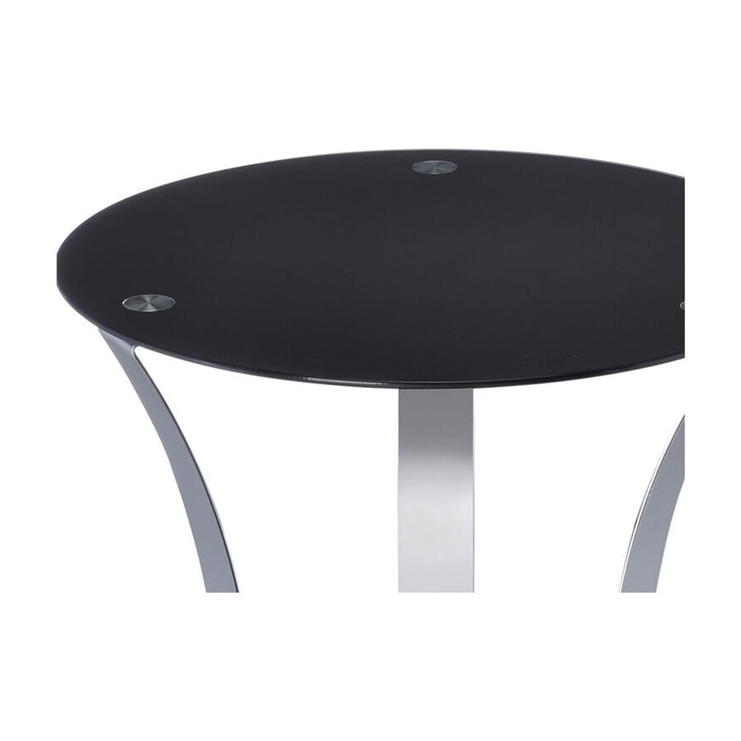 20" Chrome & Black Glass Round Pedestal End Table with Shelf
