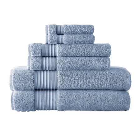 Gem 6 Piece Towel Set, Soft Turkish Cotton, Absorbent Texture, Denim Blue- Saltoro Sherpi