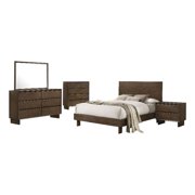 Genu 5pc Queen Size Bedroom Set- Modern Warm Brown Rubberwood