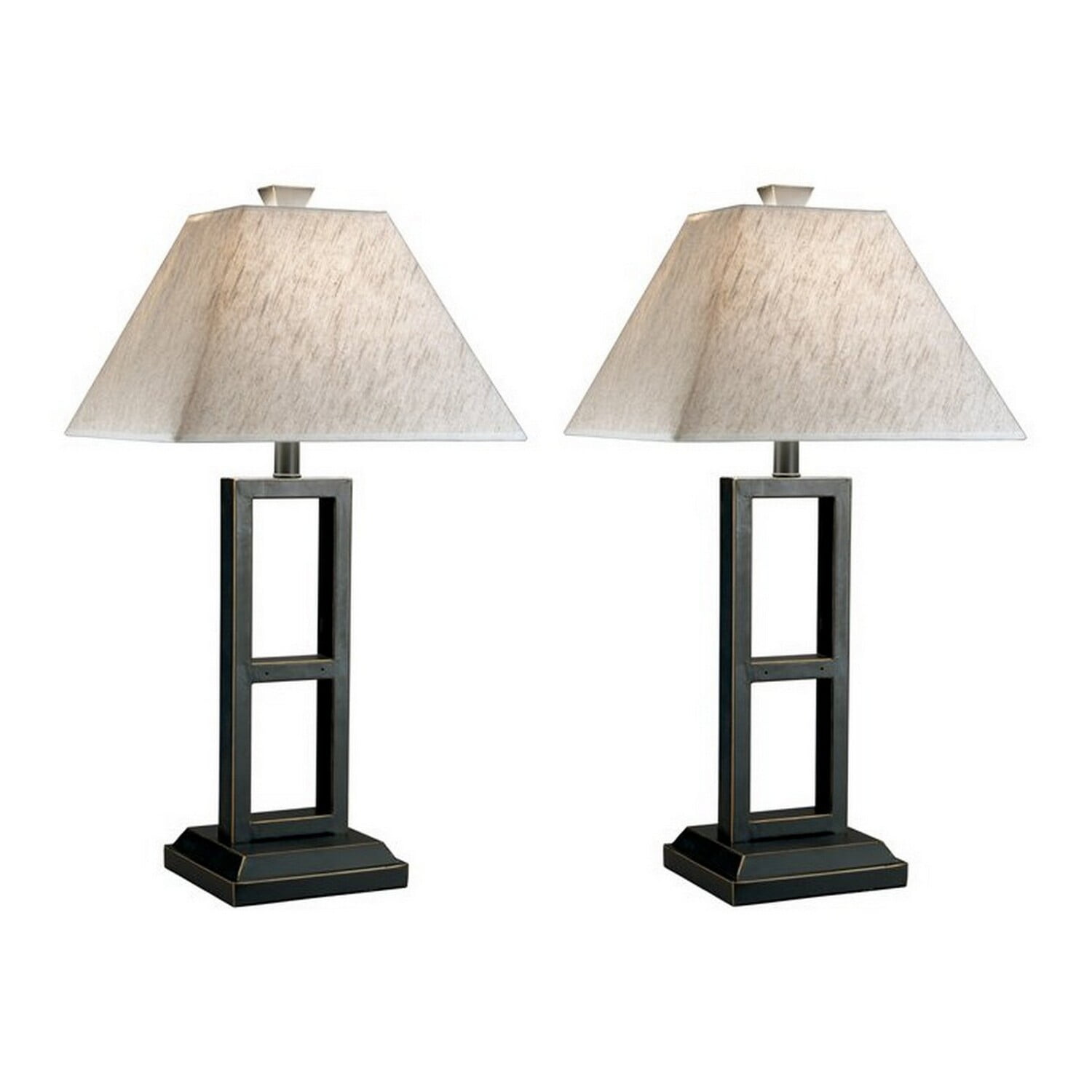 Black Geometric Metal Table Lamp Set with Fabric Shades