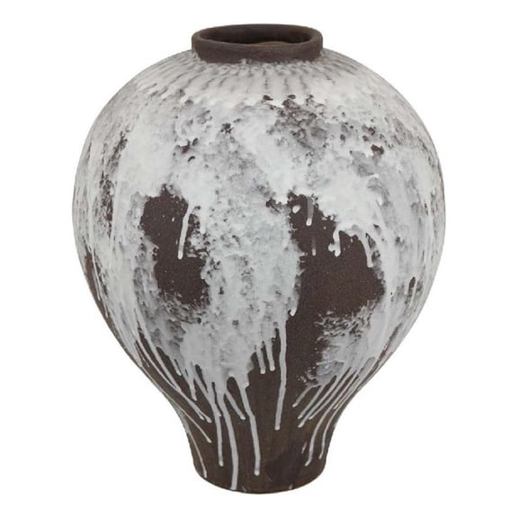 Benjara Gezy Decorative Flower Vase- 15" Bulb Shape- Brown White Ceramic