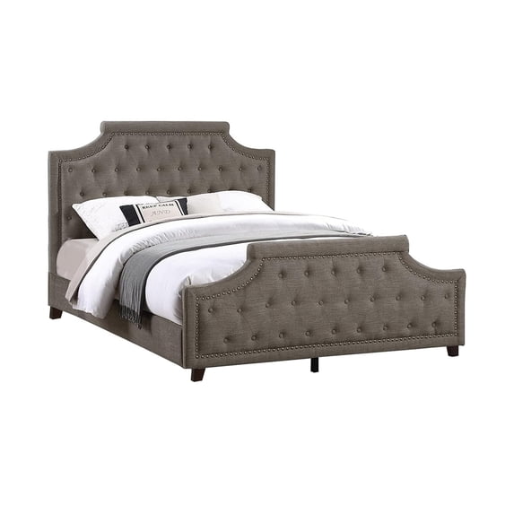 Benjara Gia Upholstered King Size Bed, Clipped Corners, Rich Brown Polyester Fabric