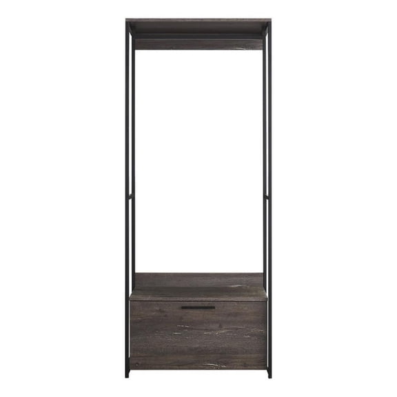 Benjara Gin Modular Closet System- 1 Rustic Gray Drawer- 1 Hanging Rod- Black