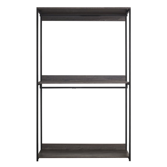 Benjara Gin Wide Modular Closet System, 3 Gray Shelves, 2 Hanging Rods, Black