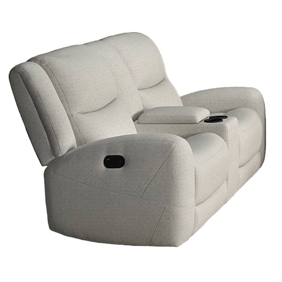 Gira Manual Recliner Loveseat with Center Console, 79 Inch, Wood, Beige