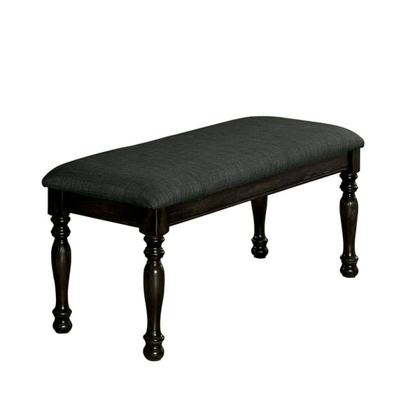 Benjara, Gray and Brown Transitional Fabric Upholstered Wooden Bench