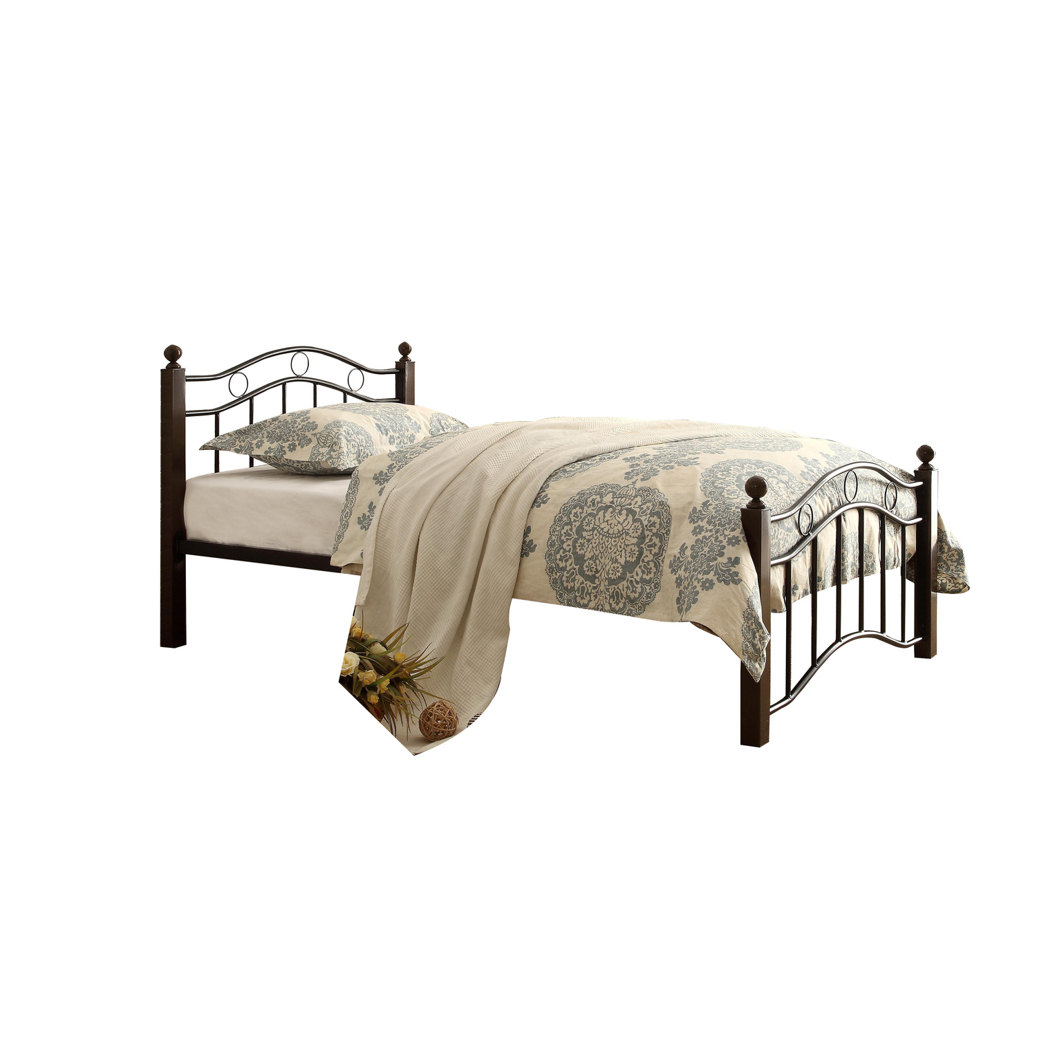 Benjara Grill Design Metal Headboard and Footboard Twin Size Platform