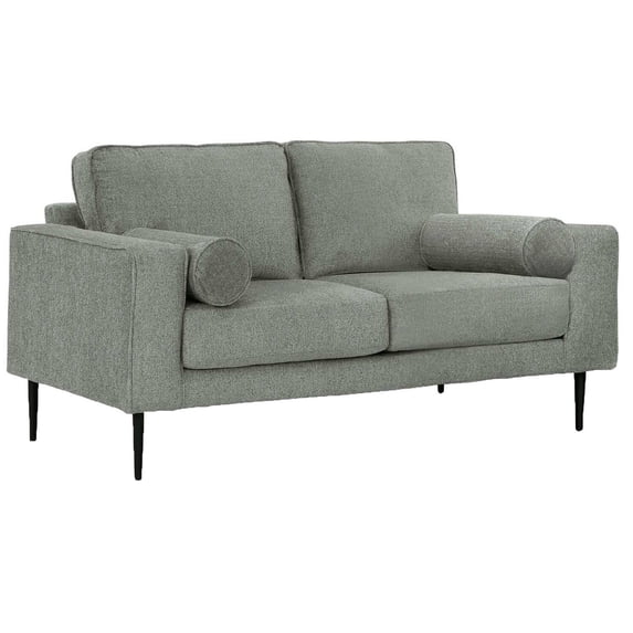 Benjara Haez 60 Inch Loveseat, 2 Bolster Pillows, Chevron, Light Gray Polyester-Color:Light GrayMaterial