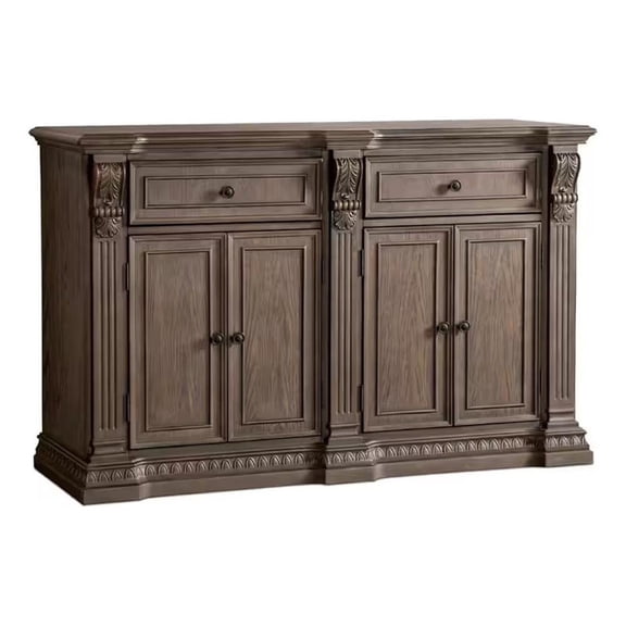 Benjara Hama Sideboard Buffet Console- 4 Doors- Oak Brown Wood- 60 Inch