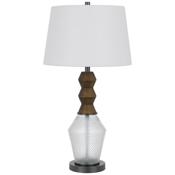Hay 33 Inch Table Lamp, Diamond Pattern Glass Base, White Fabric Shade