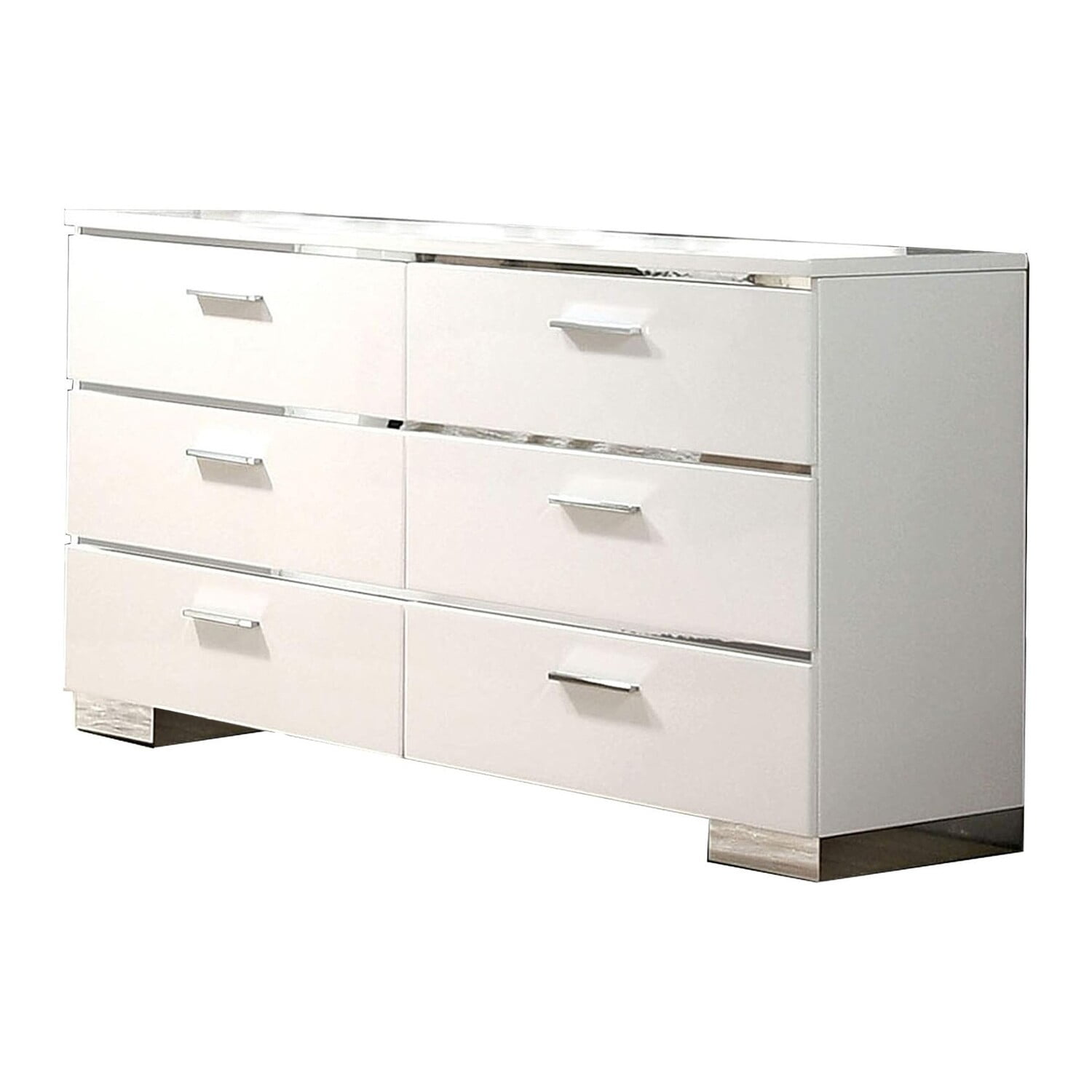 Hayle 63 Inch Wide Dresser Chest, 6 Drawers, Classic White, Chrome ...