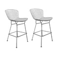 thumbnail image 1 of Benjara Hely 28 Inch Barstool Set of 2, Chrome Wire, Black, White Faux Leather Seat, 1 of 5