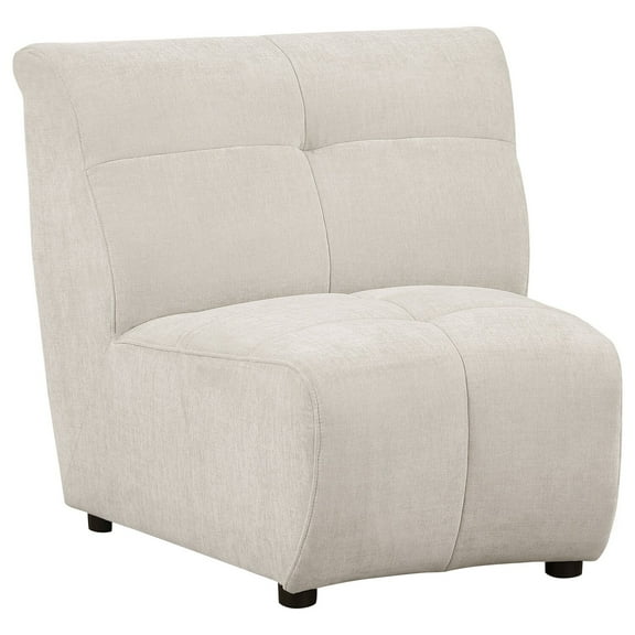 Hia Modular Armless Sofa Chair- Low Profile- Tufted Ivory White Silk Fabric