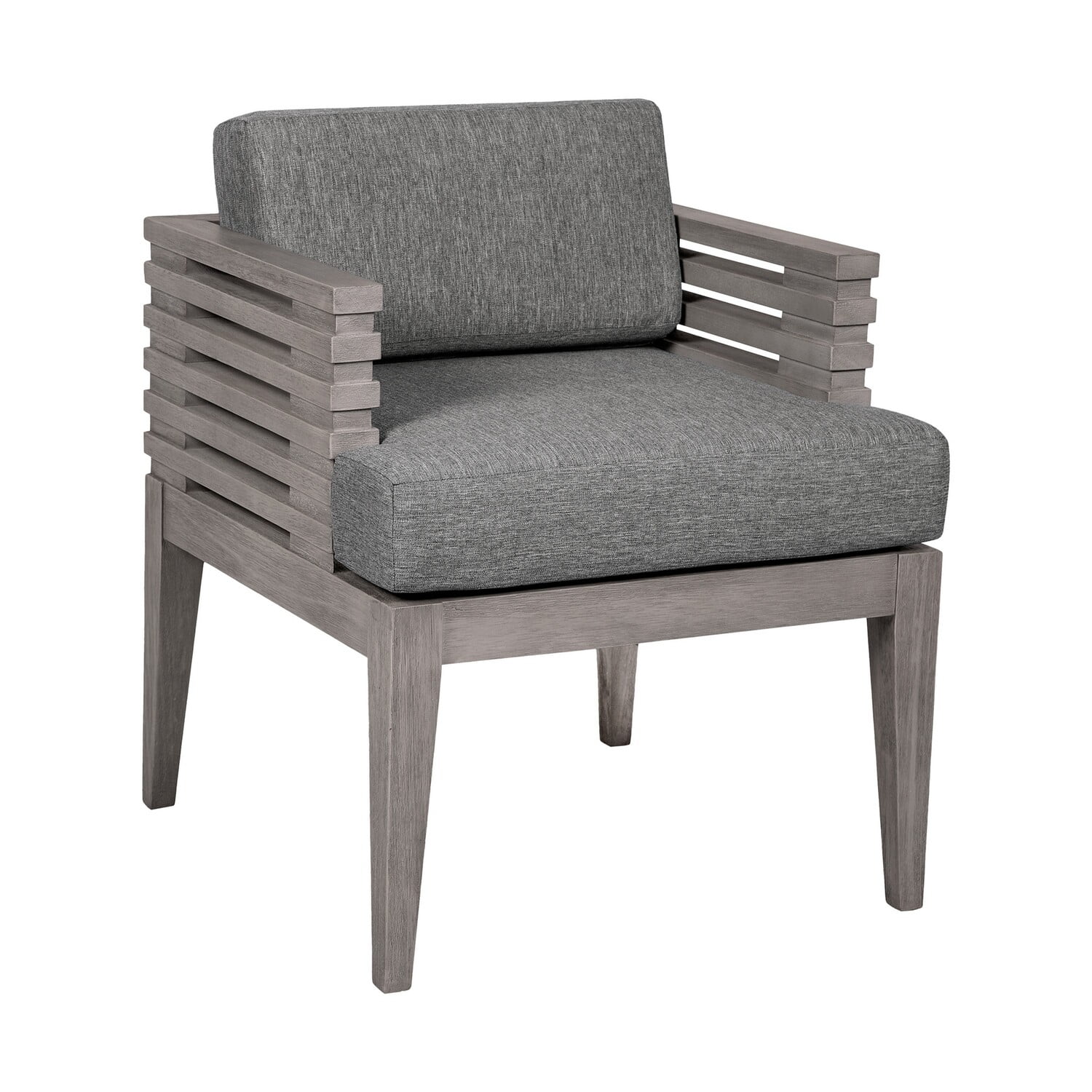 Gray Eucalyptus Wood Outdoor Dining Arm Chair with Cushions