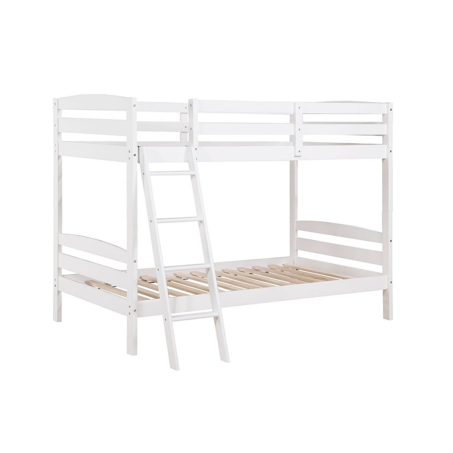 White Twin Size Pine Wood Bunk Bed with Ladder and Guardrail