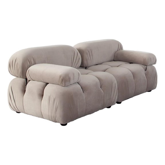 Benjara Hito 2 Piece 74" Modular Sofa Set- Tan Brown Bubble Grid Tufting