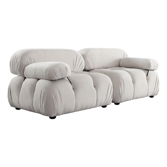 Benjara Hito 2 Piece Modular Armchair Sofa Set- Light Cream Bubble Grid Tufting