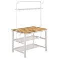 thumbnail image 1 of Benjara Hoa 77 Inch Counter Height Kitchen Table, Racks, Hook Stand, White Wood, 1 of 5