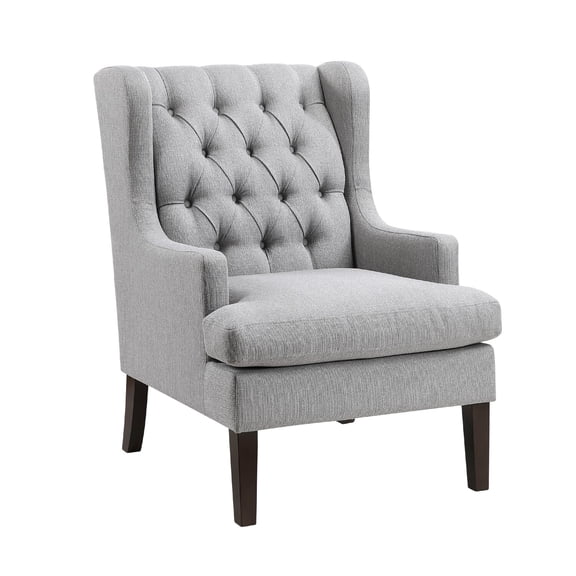 Hosanna Accent Wing Armchair- Button Tufted Light Gray Polyester