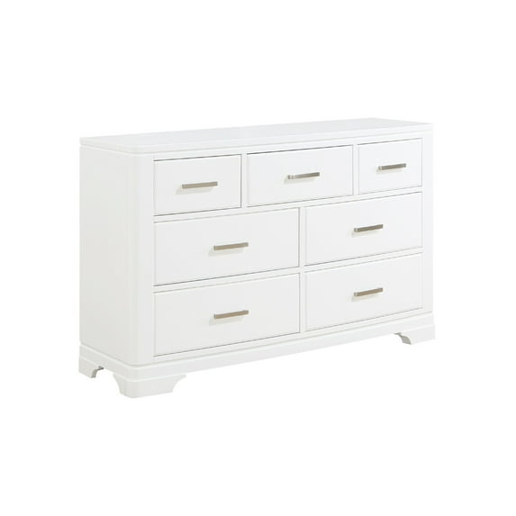 Benjara Hudy 56 Inch Dresser, 7 Drawers w Metal Handles, White Birch Veneer