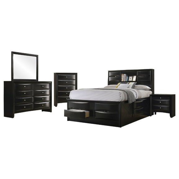Benjara Ica 5pc Queen Bedroom Set with Storage Headboard and Footboard, Black