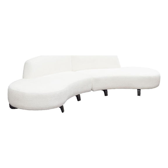 Benjara Ikka 2pc Modular Curved Chaise Set-White Faux Shearling-Black Wood Base