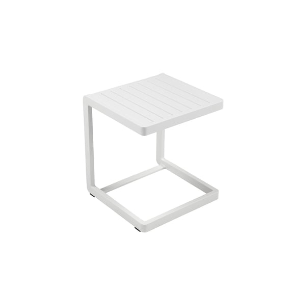 Benjara Industrial Aluminum Outdoor Side Table with Plank Style Top, White