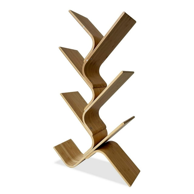 Benjara Irica Accent Bookshelf, 6 Diagonal Storage Shelves, Brown Bamboo, 43 Inch